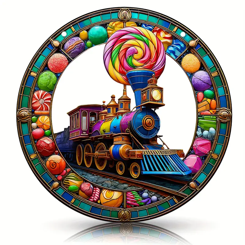 Acrylic Train Suncatcher Round Colorful Window Hanging, Festive Holiday & Everyday Decor