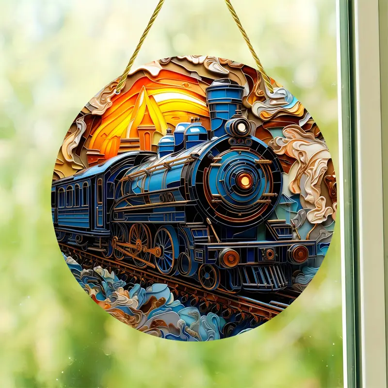 Train 3D Visual Effect Stained Sun Catcher Art Window Decoration