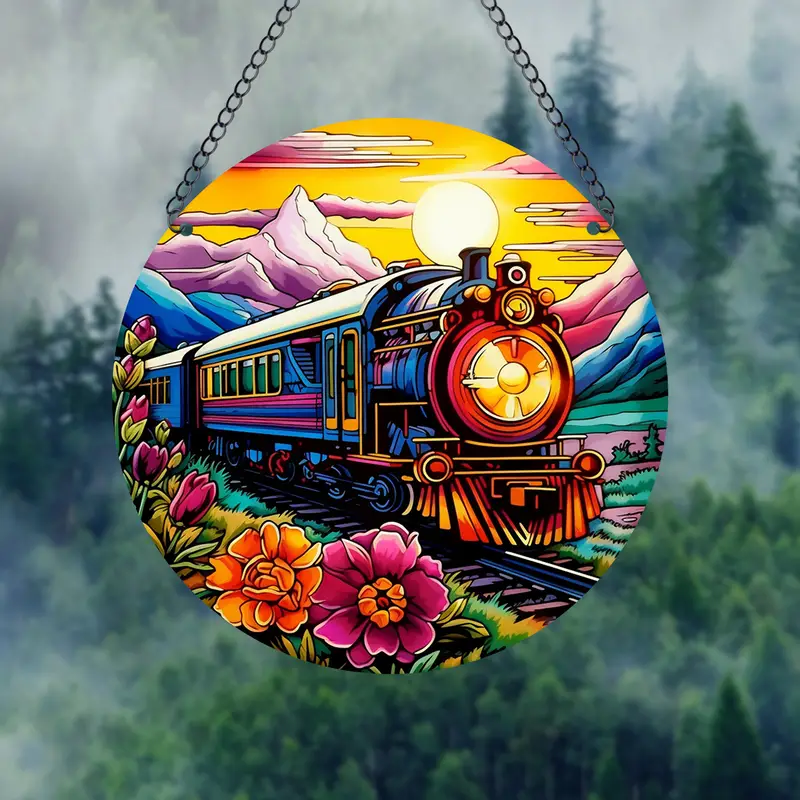 Vintage Train Acrylic Suncatcher Wall Plaque Wall Hanging Decoration