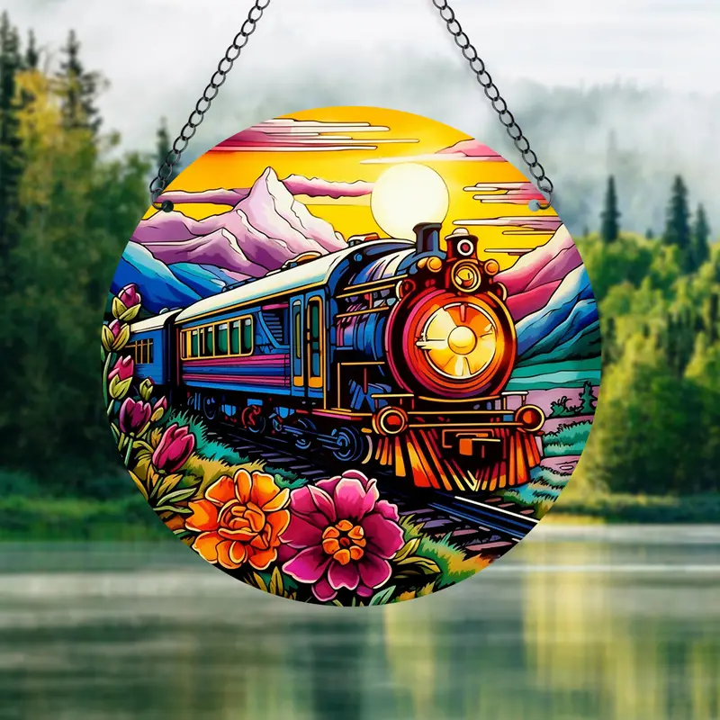 Vintage Train Acrylic Suncatcher Wall Plaque Wall Hanging Decoration