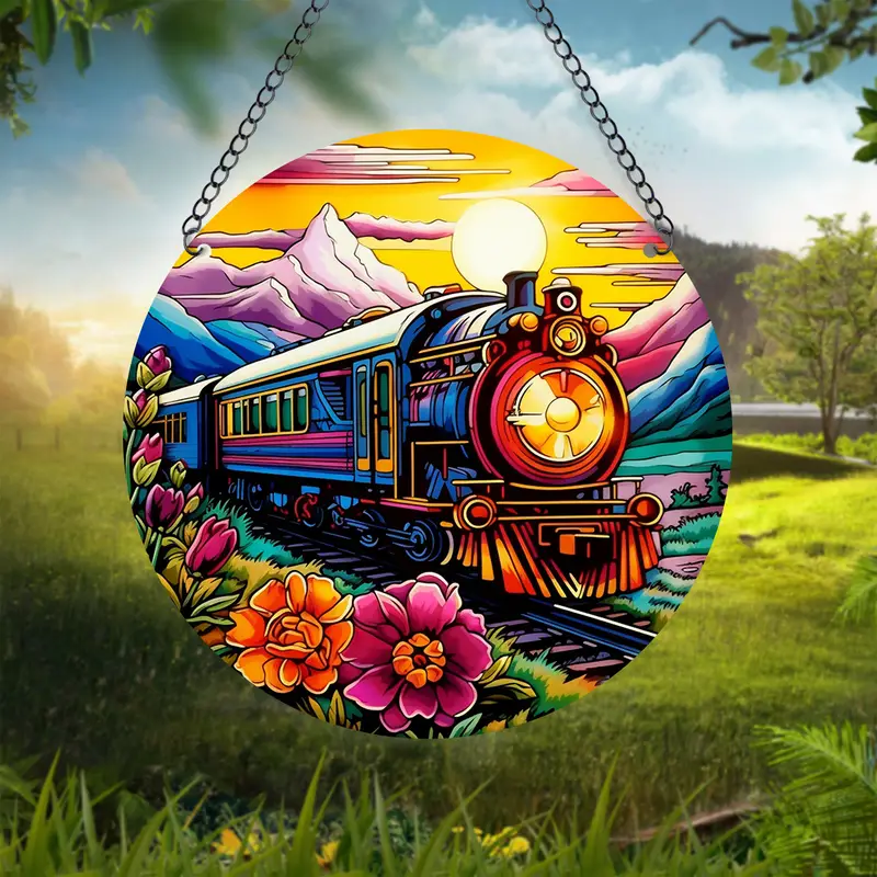 Vintage Train Acrylic Suncatcher Wall Plaque Wall Hanging Decoration