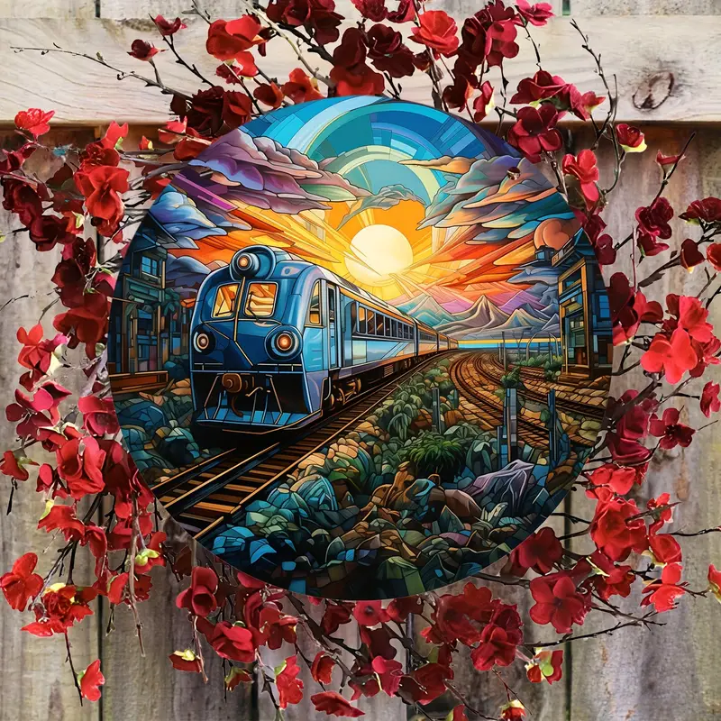 Train Sun Catcher Colorful Window Hanging, Round Acrylic Wall Hanging
