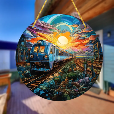 Train Sun Catcher Colorful Window Hanging, Round Acrylic Wall Hanging