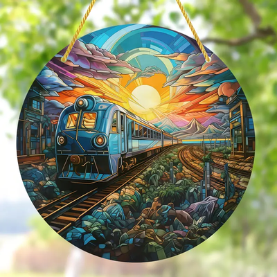 Train Sun Catcher Colorful Window Hanging, Round Acrylic Wall Hanging