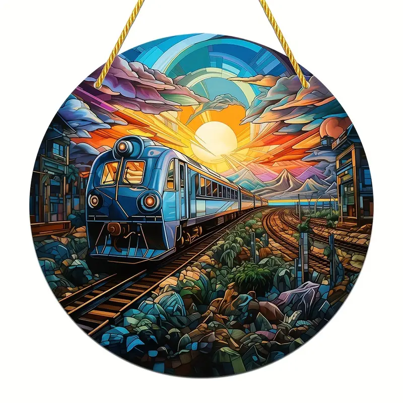 Train Sun Catcher Colorful Window Hanging, Round Acrylic Wall Hanging
