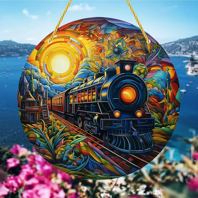 Train Sun Catcher Colorful Window Hanging Round Acrylic Wall Hanging