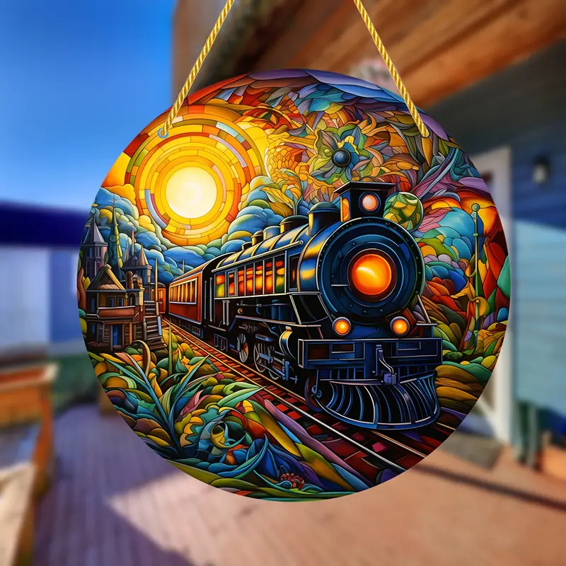 Train Sun Catcher Colorful Window Hanging Round Acrylic Wall Hanging
