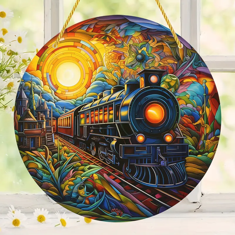 Train Sun Catcher Colorful Window Hanging Round Acrylic Wall Hanging