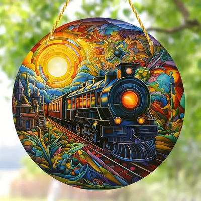 Train Sun Catcher Colorful Window Hanging Round Acrylic Wall Hanging