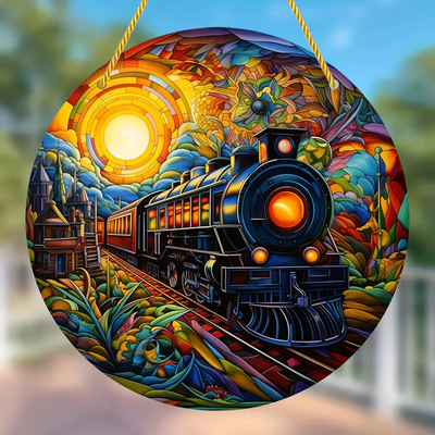 Train Sun Catcher Colorful Window Hanging Round Acrylic Wall Hanging