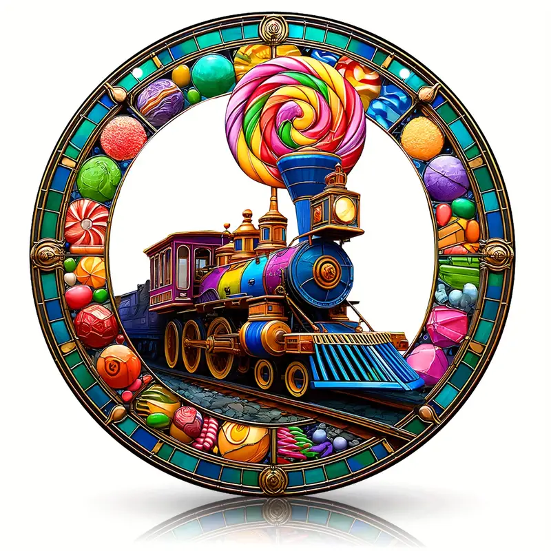 Acrylic Train Suncatcher Round Colorful Window Hanging, Festive Holiday & Everyday Decor, Wreath Sign, Wreath Centerpiece
