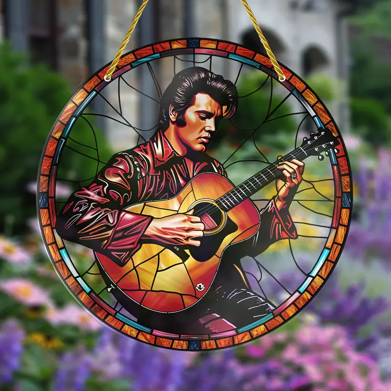 Guitarist Sun Catcher Window Hanging with Colorful Design Perfect Suncatcher Gift For Music Enthusiasts