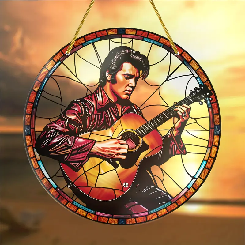 Guitarist Sun Catcher Window Hanging with Colorful Design Perfect Suncatcher Gift For Music Enthusiasts