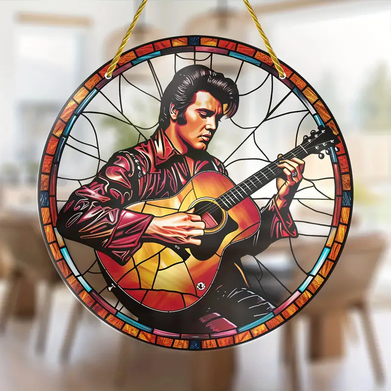 Guitarist Sun Catcher Window Hanging with Colorful Design Perfect Suncatcher Gift For Music Enthusiasts