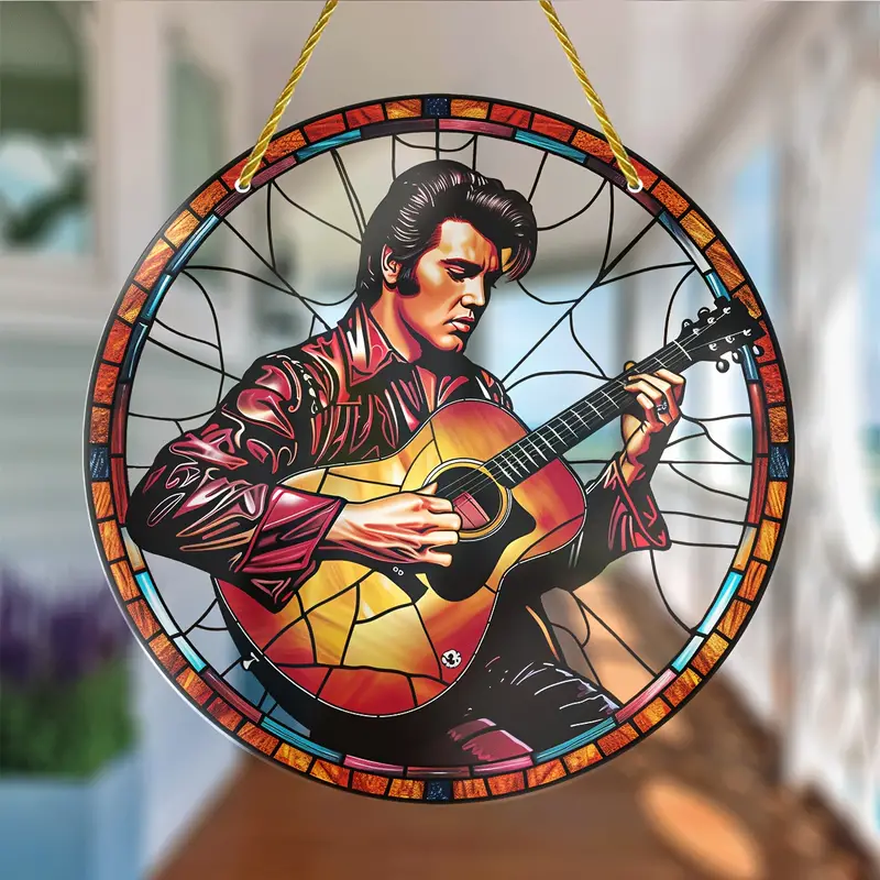 Guitarist Sun Catcher Window Hanging with Colorful Design Perfect Suncatcher Gift For Music Enthusiasts