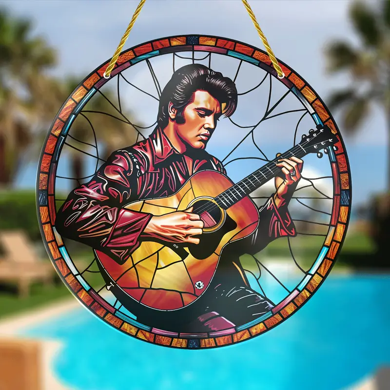 Guitarist Sun Catcher Window Hanging with Colorful Design Perfect Suncatcher Gift For Music Enthusiasts