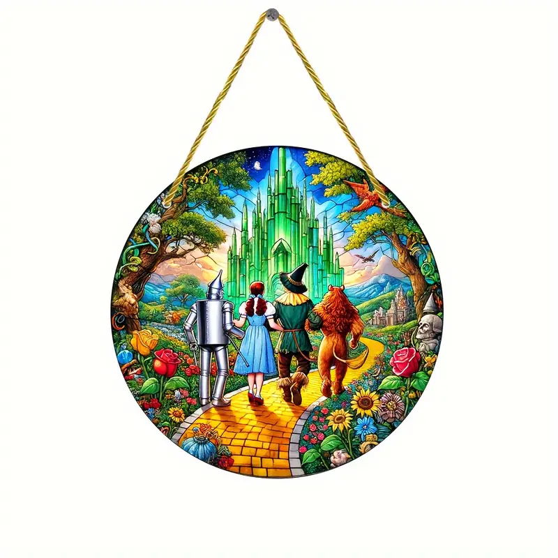 Enchanting Tin For Man & Lion Suncatcher - Colorful Faux Stained Glass-Style Acrylic Window Hanging