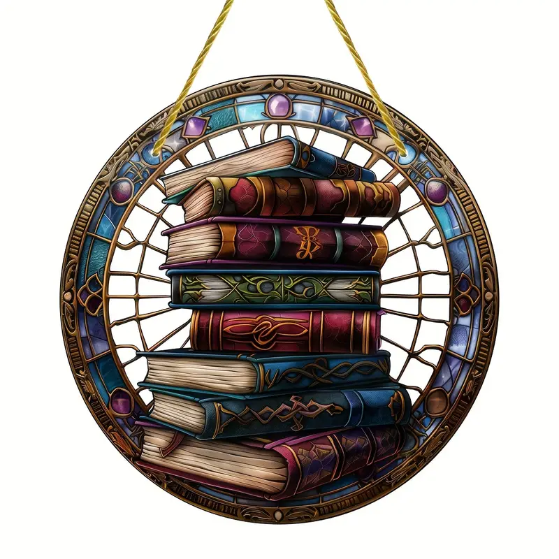Magic Book Stack Faux Stained Glass Suncatcher Hanging Decoration