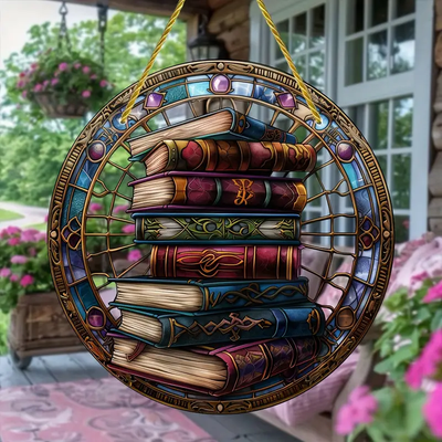 Magic Book Stack Faux Stained Glass Suncatcher Hanging Decoration