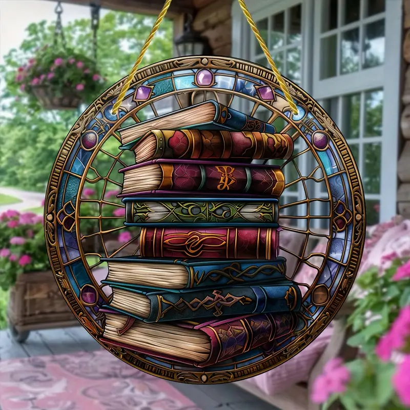 Magic Book Stack Faux Stained Glass Suncatcher Hanging Decoration