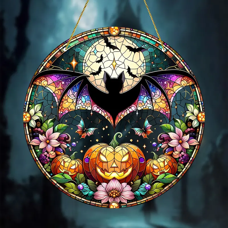 Vibrant Halloween Pumpkin Bat Sun Catcher Window Hanging Halloween Sun Catcher Room Decor