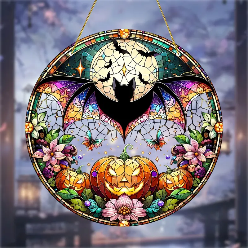 Vibrant Halloween Pumpkin Bat Sun Catcher Window Hanging Halloween Sun Catcher Room Decor