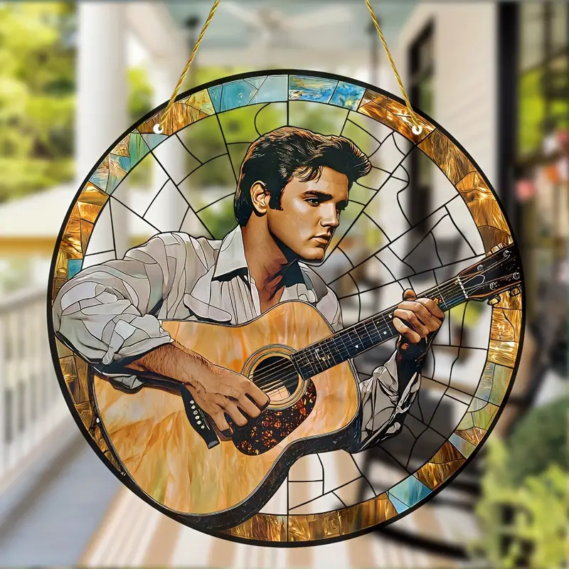 Rock Guitarist Faux Stained Glass Sun Catcher - Perfect for Windows, Walls, Porch & Garden Decor | Ideal Gift for Music Lovers