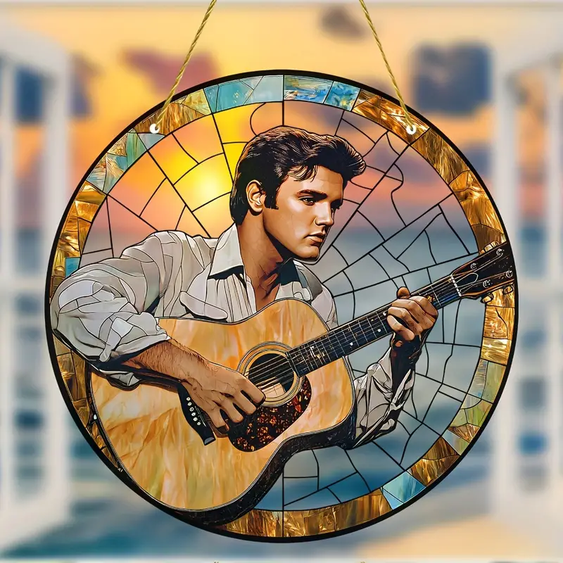 Rock Guitarist Faux Stained Glass Sun Catcher - Perfect for Windows, Walls, Porch & Garden Decor | Ideal Gift for Music Lovers