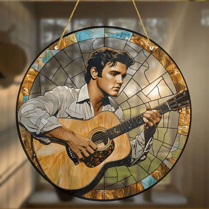 Rock Guitarist Faux Stained Glass Sun Catcher - Perfect for Windows, Walls, Porch & Garden Decor | Ideal Gift for Music Lovers