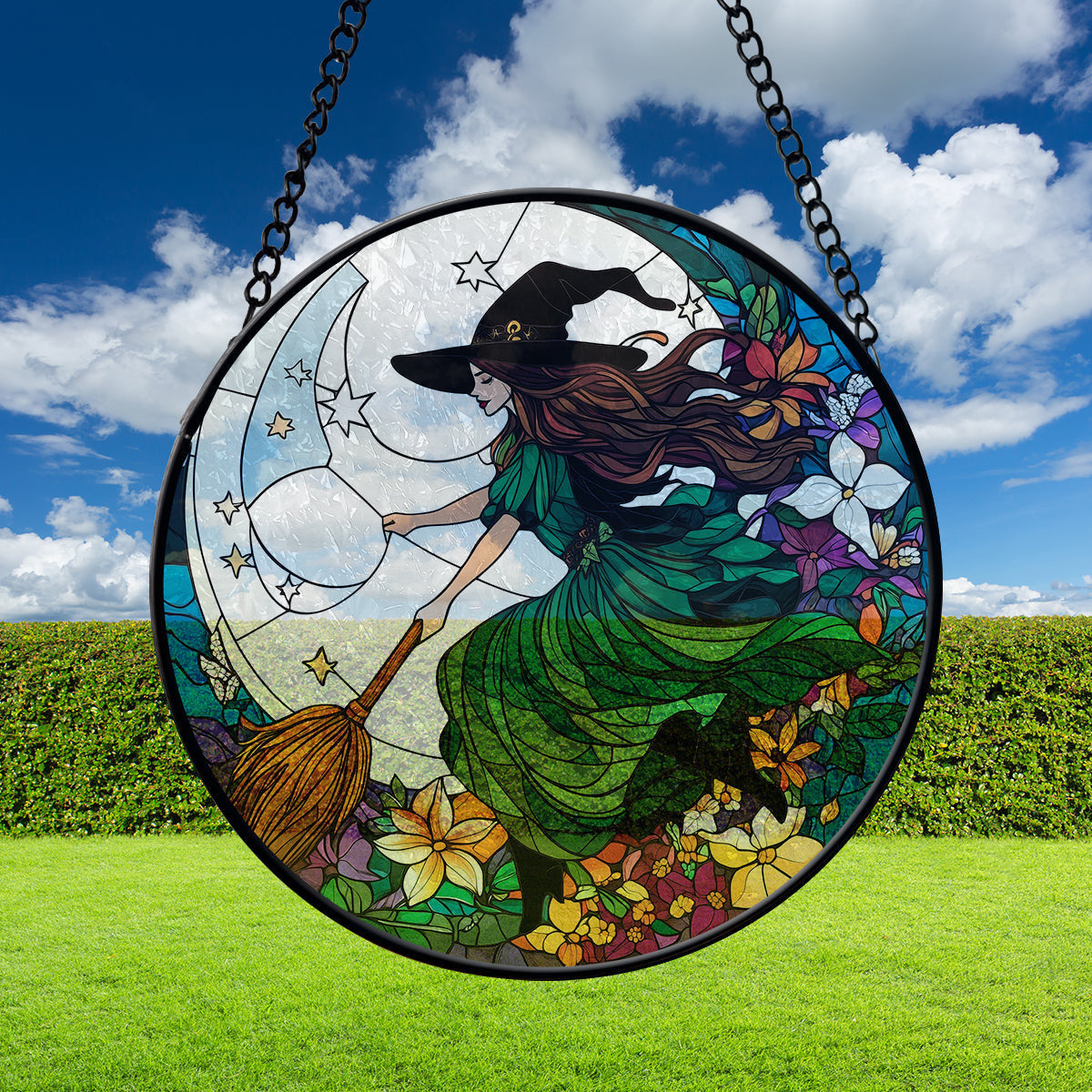Witch Faux Stained Glass Suncatcher Window Hangings, Halloween Faux Stained Glass Suncatcher, Personalized Witch Halloween Home Decor