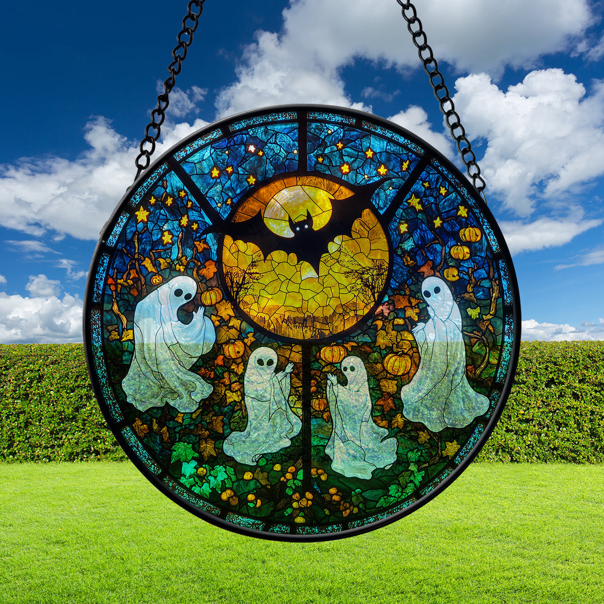 Halloween Boo Faux Stained Glass Suncatcher Window Hanging, Halloween Faux Stained Glass Suncatcher Printed, Halloween Suncatcher, Home Decor Gift
