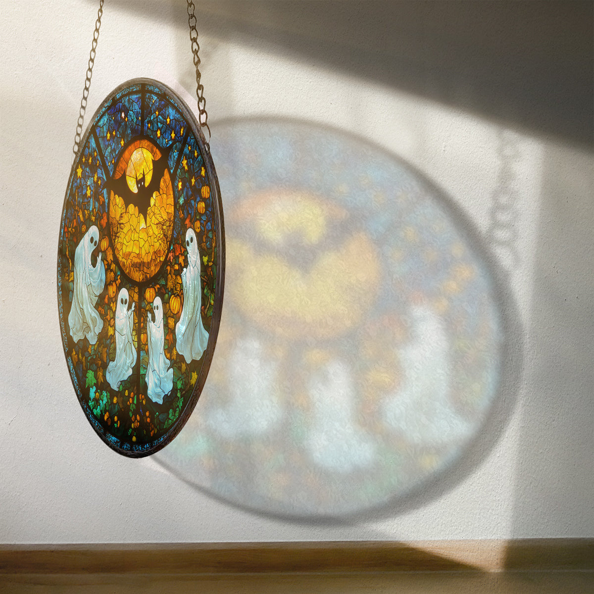 Halloween Boo Faux Stained Glass Suncatcher Window Hanging, Halloween Faux Stained Glass Suncatcher Printed, Halloween Suncatcher, Home Decor Gift