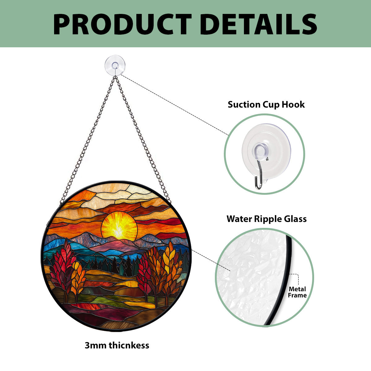 Mountain Range Faux Stained Glass Suncatcher Window Hanging Decor, Sunset Valley Fall Suncatcher, Faux Stained Glass Suncatcher Hanging Home Decor