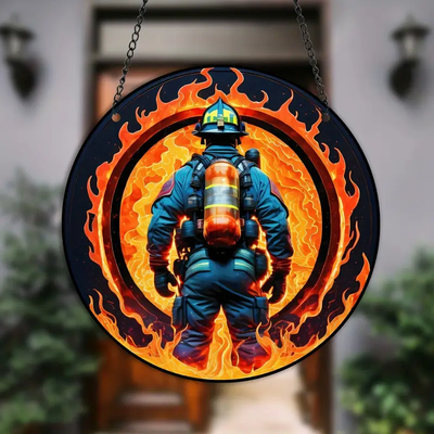 Fireman Stained Suncatcher Fire Sun Catcher Fireman Wall Window Hanging Home Decor