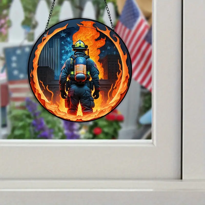 Fireman Stained Suncatcher Fire Sun Catcher Fireman Wall Window Hanging Home Decor