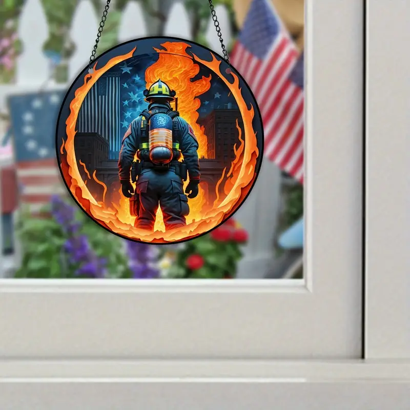 Fireman Stained Suncatcher Fire Sun Catcher Fireman Wall Window Hanging Home Decor