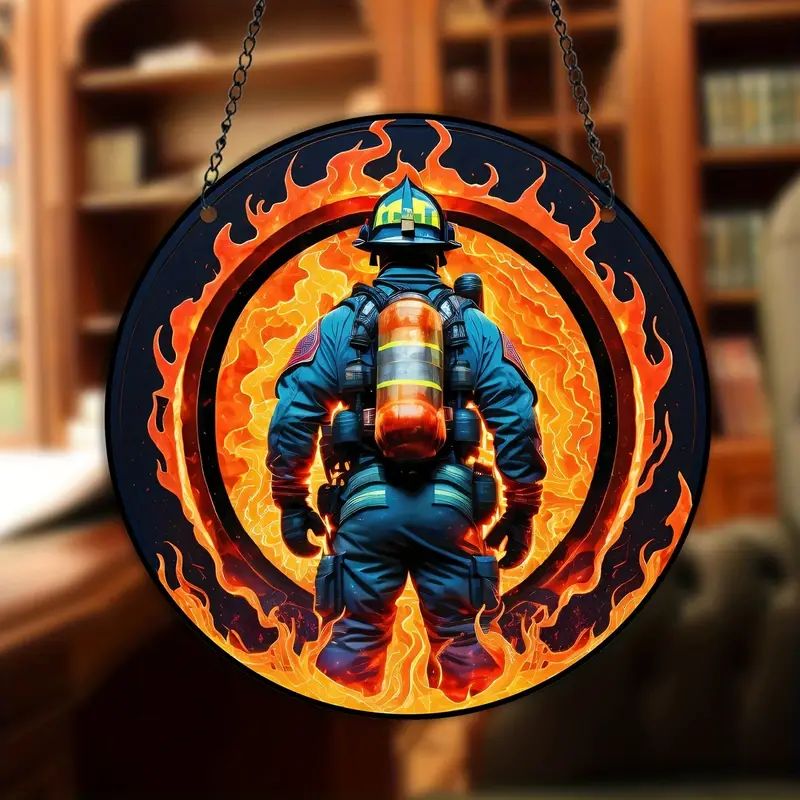 Fireman Stained Suncatcher Fire Sun Catcher Fireman Wall Window Hanging Home Decor