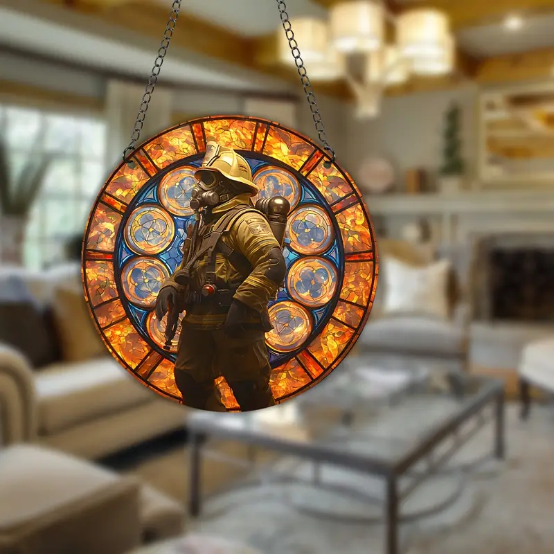 Firefighter Acrylic Hanging Sign, Suncatcher, Stained Window Hanging Faux Stained Glass Sun Catcher
