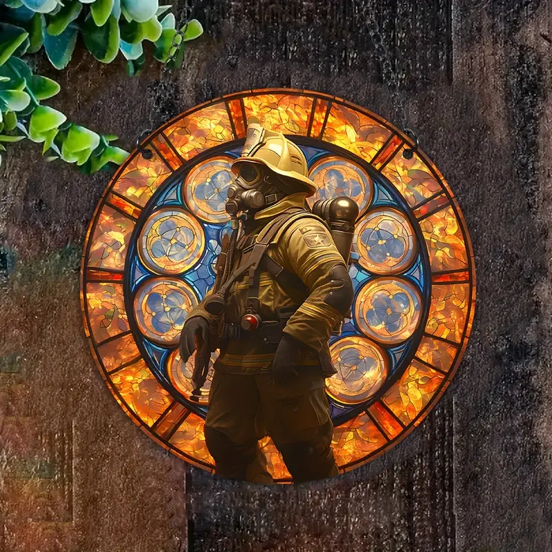 Firefighter Acrylic Hanging Sign, Suncatcher, Stained Window Hanging Faux Stained Glass Sun Catcher