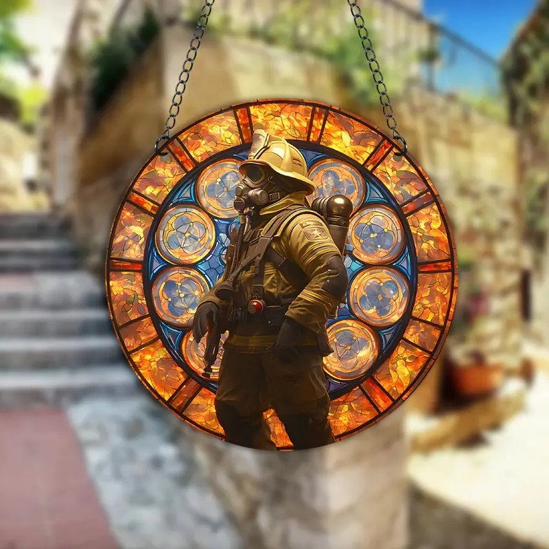 Firefighter Acrylic Hanging Sign, Suncatcher, Stained Window Hanging Faux Stained Glass Sun Catcher