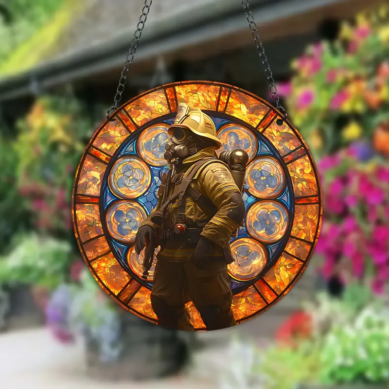 Firefighter Acrylic Hanging Sign, Suncatcher, Stained Window Hanging Faux Stained Glass Sun Catcher