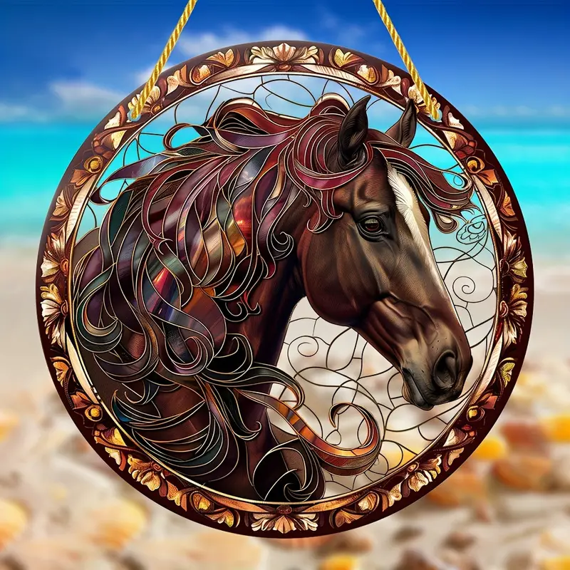 Horse Faux Stained Glass SunCatcher Sign Window Hanging Sign Animal Decoration for Home