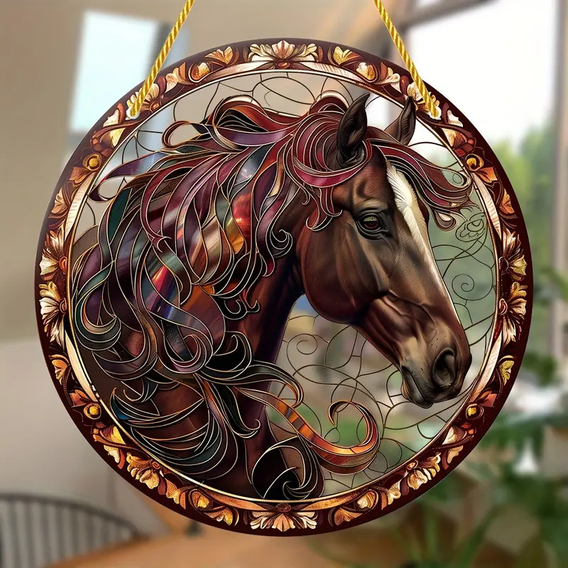 Horse Faux Stained Glass SunCatcher Sign Window Hanging Sign Animal Decoration for Home