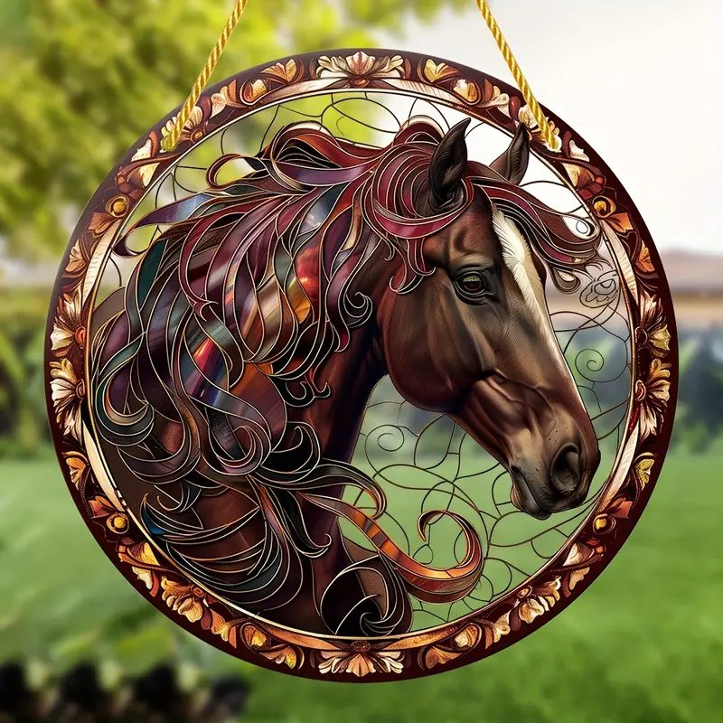 Horse Faux Stained Glass SunCatcher Sign Window Hanging Sign Animal Decoration for Home