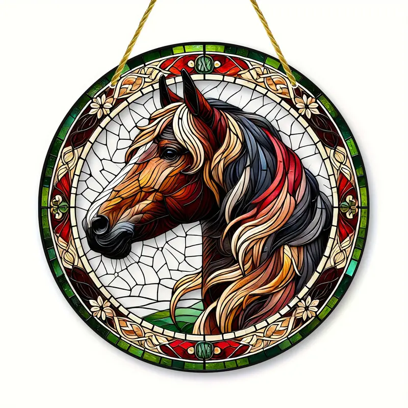 Charming Horse-Themed Faux Stained Glass SunCatcher Sign Window Hanging Sign Animal Decoration for Home