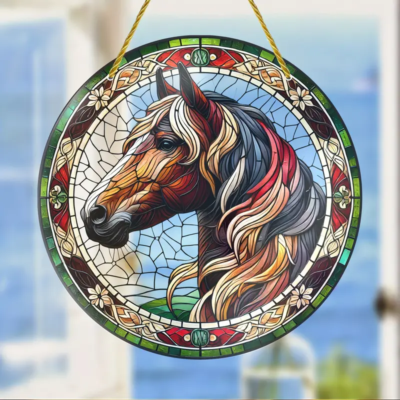 Charming Horse-Themed Faux Stained Glass SunCatcher Sign Window Hanging Sign Animal Decoration for Home