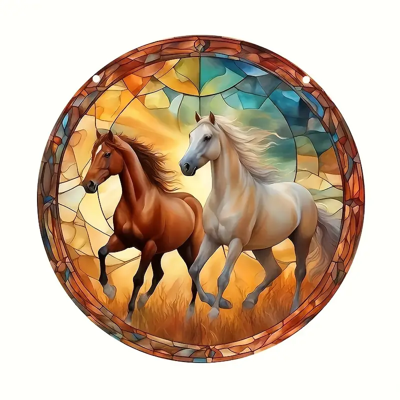 Beautiful Horse Shaped Hanging Window Faux Stained Glass SunCatcher Animal Decoration for Home
