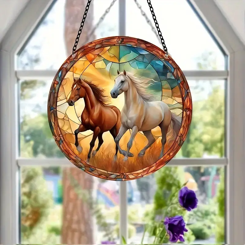 Beautiful Horse Shaped Hanging Window Faux Stained Glass SunCatcher Animal Decoration for Home