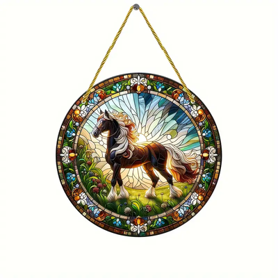 Horse Farmhouse Faux Stained Glass SunCatcher Animal Decoration for Home