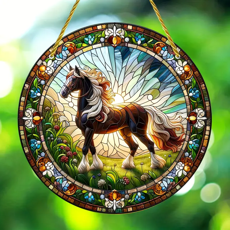 Horse Farmhouse Faux Stained Glass SunCatcher Animal Decoration for Home